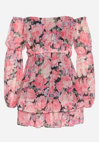 Born2be - Czarna Wiskozowa Sukienka Hiszpanka z Falbanami i Paskiem w Kwiaty Virmoi. Okazja: na spacer, na co dzień. Typ kołnierza: dekolt hiszpanka. Kolor: czarny. Materiał: wiskoza. Wzór: kwiaty. Typ sukienki: proste. Styl: casual #3