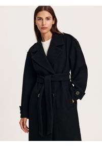Reserved - Płaszcz z wełną - czarny. Kolor: czarny. Materiał: wełna #1