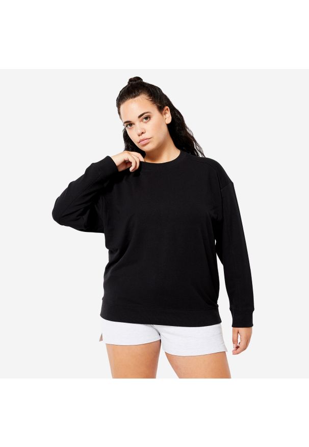 DOMYOS - Bluza damska Domyos Gym & Pilates oversize. Kolor: czarny. Materiał: poliester, dzianina, bawełna, materiał. Sport: joga i pilates