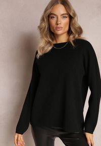 Renee - Czarny Sweter o Luźnym Kroju Enian. Kolor: czarny. Materiał: dzianina, tkanina. Długość rękawa: długi rękaw. Długość: długie. Styl: klasyczny