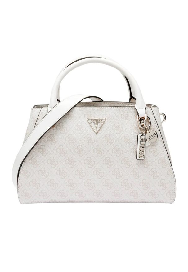 Guess - GUESS Biała logowana torebka damska Noelle II. Kolor: biały. Materiał: skórzane. Styl: elegancki, klasyczny. Rodzaj torebki: na ramię
