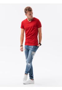 Ombre Clothing - T-shirt męski bawełniany BASIC S1369 - czerwony - XXL. Typ kołnierza: dekolt w serek. Kolor: czerwony. Materiał: bawełna. Długość: krótkie. Styl: klasyczny