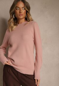 Renee - Różowy Sweter z Wełną ze Ściągaczami Furrive. Kolor: różowy. Materiał: wełna