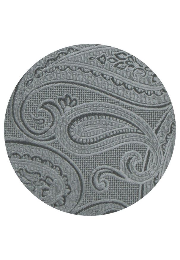 Krawat Męski - Angelo di Monti - Stalowy ze Wzorem Paisley. Kolor: szary. Materiał: tkanina. Wzór: paisley. Styl: wizytowy, elegancki