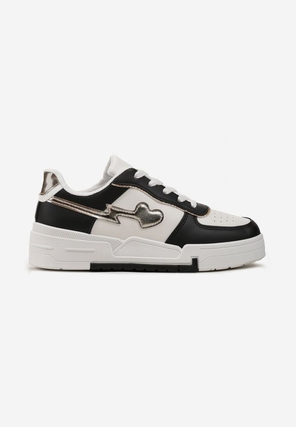 Renee - Czarno-Białe Sznurowane Sneakersy na Grubej Podeszwie z Brokatowym Zdobieniem Anaieli. Kolor: czarny. Szerokość cholewki: normalna. Wzór: aplikacja