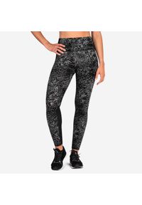 DOMYOS - Legginsy fitness damskie Domyos. Stan: podwyższony. Kolor: czarny. Materiał: skóra, materiał. Sport: fitness #1