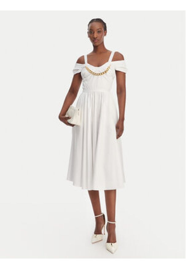 Elisabetta Franchi Sukienka koktajlowa AB-921-61E2-V590 Biały Regular Fit. Kolor: biały. Materiał: bawełna. Styl: wizytowy