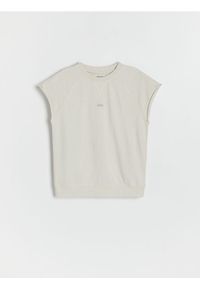 Reserved - Bawełniany t-shirt oversize - beżowy. Kolor: beżowy. Materiał: bawełna