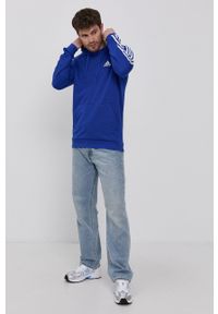 Adidas - adidas Bluza męska z kapturem gładka. Typ kołnierza: kaptur. Kolor: niebieski. Wzór: gładki #4