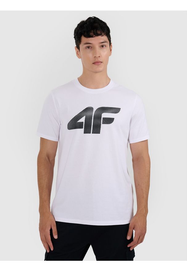 4f - 4F T-shirt regular z nadrukiem męski - biały XXL. Okazja: na co dzień. Kolor: biały. Wzór: nadruk. Styl: casual