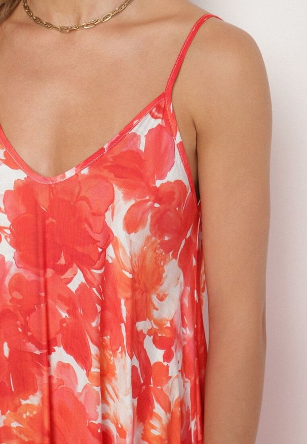 Born2be - Czerwona Sukienka z Wiskozy z Abstrakcyjnym Wzorem Meramara. Okazja: na co dzień. Kolor: czerwony. Materiał: wiskoza. Styl: casual, klasyczny