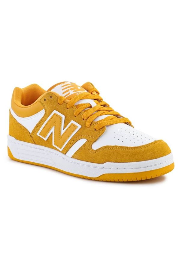 Buty New Balance BB480LWA żółte. Okazja: na co dzień. Zapięcie: sznurówki. Kolor: żółty. Materiał: skóra, guma. Szerokość cholewki: normalna