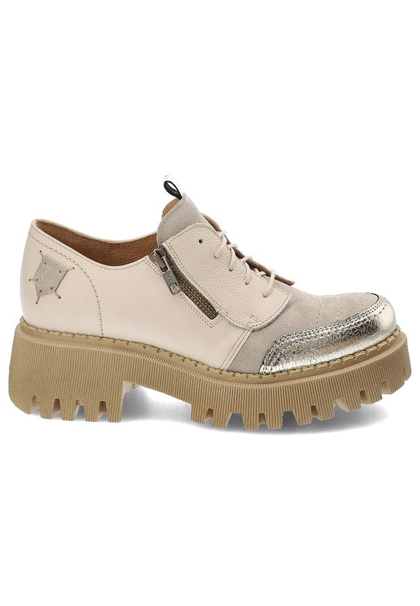 Beżowe Półbuty Maciejka Stylowe Obuwie Damskie. Okazja: na co dzień. Zapięcie: sznurówki. Kolor: beżowy. Materiał: materiał. Szerokość cholewki: normalna. Styl: elegancki