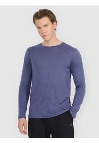 4f - 4F Longsleeve trekkingowy szybkoschnący z wełną merino męski - granatowy L. Kolor: niebieski. Materiał: wełna. Długość rękawa: długi rękaw. Technologia: Primaloft. Sport: turystyka piesza, wspinaczka #1