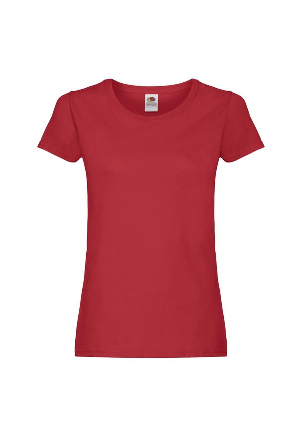 FRUIT OF THE LOOM - Oryginalna Bawełniana Koszulka Dla Kobiet. Kolor: czerwony. Materiał: bawełna. Sport: turystyka piesza