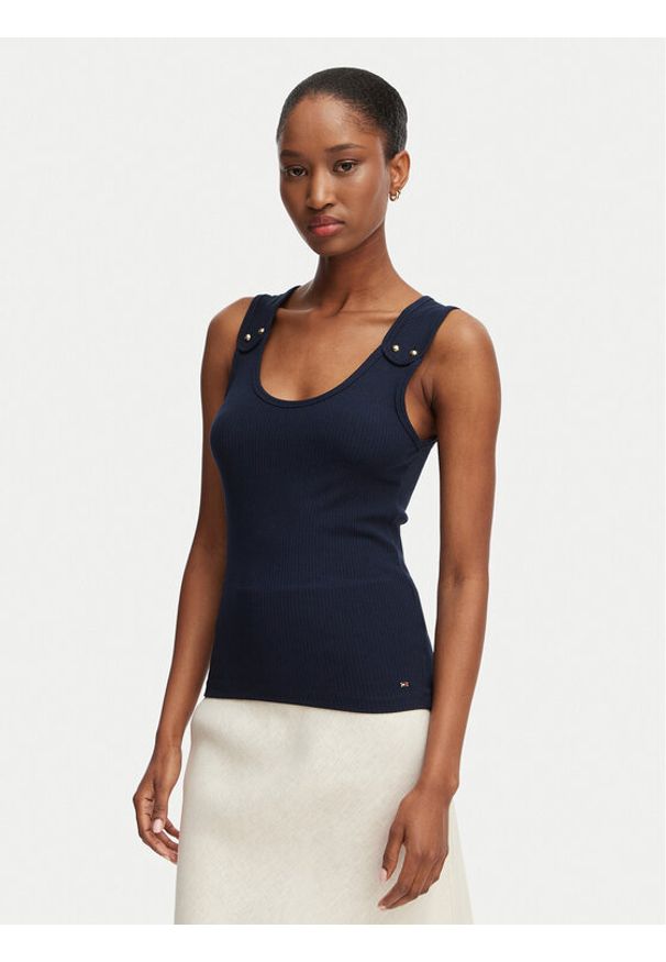 TOMMY HILFIGER - Tommy Hilfiger Top WW0WW52112 Granatowy Slim Fit. Kolor: niebieski. Materiał: wiskoza