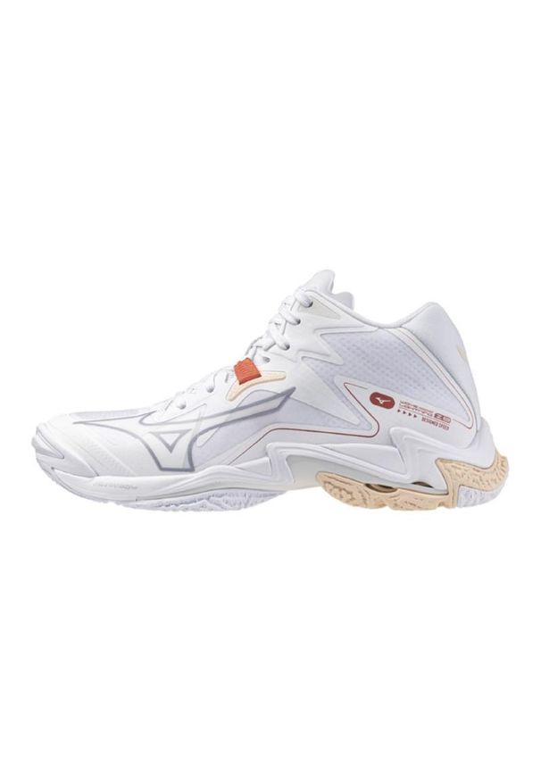Buty siatkarskie damskie Mizuno Wave Lightning Z8 Mid. Kolor: biały, wielokolorowy, różowy. Materiał: syntetyk, materiał. Szerokość cholewki: normalna. Model: Mizuno Wave. Sport: siatkówka