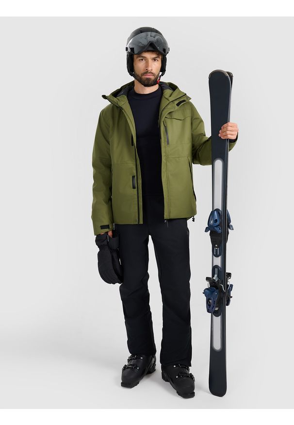 4f - 4F Kurtka narciarska membrana 10000 męska - khaki 3XL. Kolor: oliwkowy, wielokolorowy, brązowy. Materiał: poliester, materiał. Sezon: zima. Styl: klasyczny