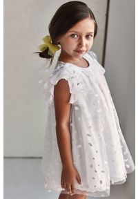 Mayoral - Sukienka dziecięca. Kolor: biały. Materiał: bawełna, materiał, tiul, tkanina, poliester. Długość rękawa: krótki rękaw. Typ sukienki: rozkloszowane. Długość: mini #5