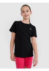 4f - 4F T-shirt regular gładki dziewczęcy - czarny 122 (6-7 lat). Okazja: na co dzień. Kolor: czarny. Materiał: bawełna, jersey, dzianina. Długość rękawa: krótki rękaw. Długość: krótkie. Wzór: gładki. Sezon: lato. Styl: sportowy, klasyczny, casual