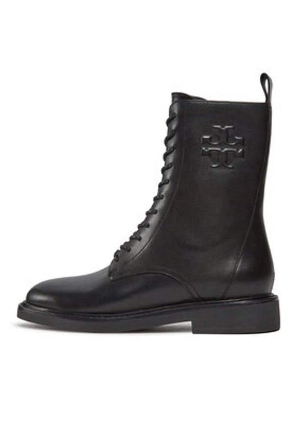 Tory Burch Botki Double T Combat Boot 154336 Czarny. Kolor: czarny. Materiał: skóra