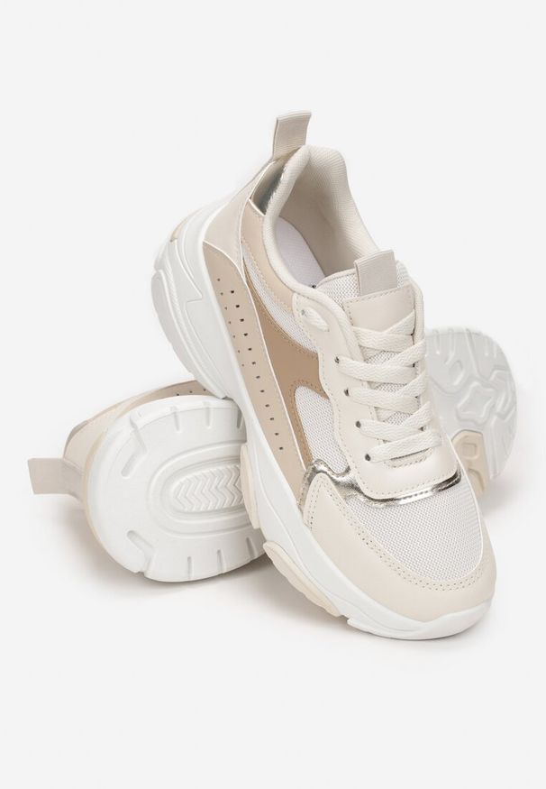 Renee - Beżowe Sneakersy na Grubej Podeszwie z Cholewką przed Kostkę i Perforacją Obethy. Wysokość cholewki: przed kostkę. Kolor: beżowy. Szerokość cholewki: normalna