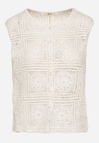 Born2be - Biała Ażurowa Bawełniana Kamizelka Haluvira. Okazja: na co dzień. Kolor: biały. Materiał: bawełna. Wzór: ażurowy. Styl: elegancki, casual #5