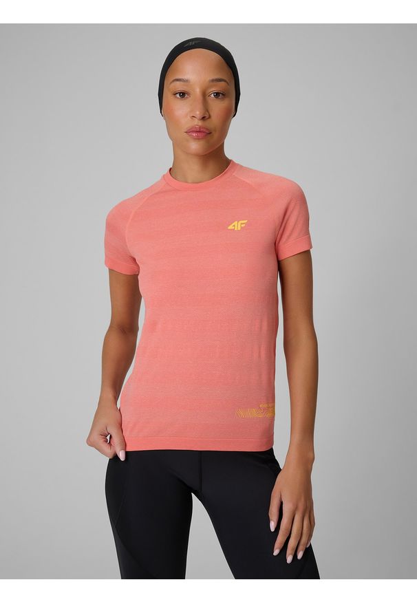 4f - 4F Koszulka trekkingowa regular szybkoschnąca damska - pomarańczowa XS/S. Kolor: różowy. Materiał: tkanina, materiał. Długość: długie. Sezon: lato