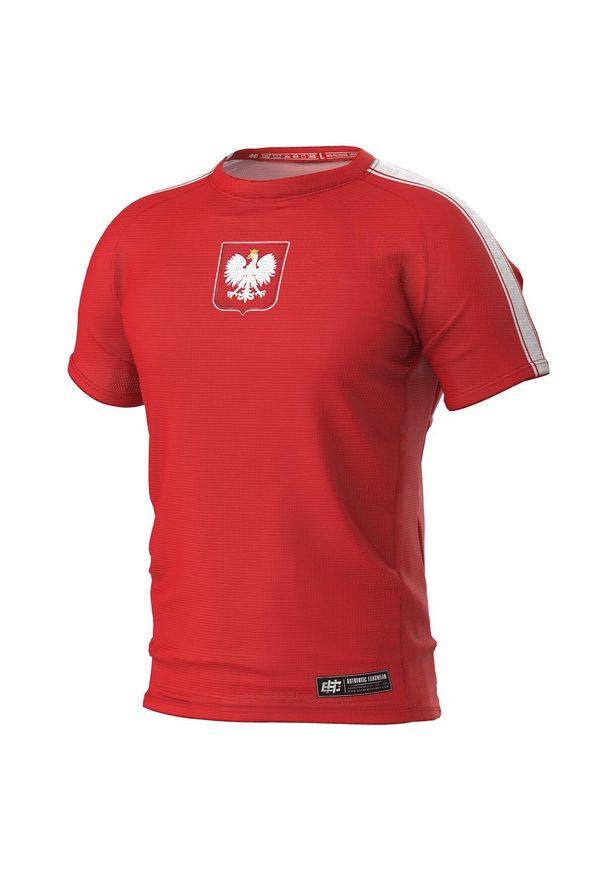 Koszulka Techniczna Sportowa Męska EXTREME HOBBY POLSKA 2024. Kolor: czerwony. Materiał: elastan, poliester. Długość rękawa: krótki rękaw. Długość: krótkie. Sport: fitness, kolarstwo