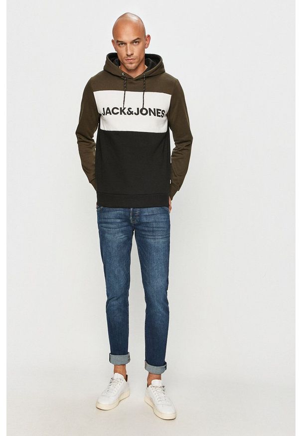 Jack & Jones - Bluza. Okazja: na co dzień. Typ kołnierza: kaptur. Kolor: zielony. Materiał: dzianina. Styl: casual