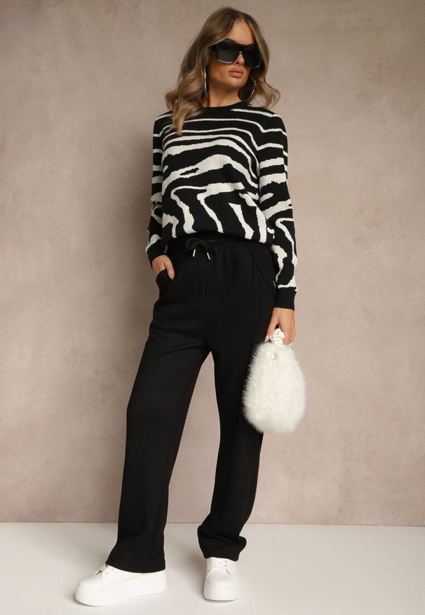 Renee - Czarne Spodnie High Waist z Gumką i Troczkami w Pasie Rallena. Okazja: na co dzień. Stan: podwyższony. Kolor: czarny. Styl: casual