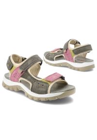 Sandały damskie Artiker, cholewka ze skóry naturalnej nubukowej regulowane paski z zapięciem na rzep, kolorowe, 58C1815. Zapięcie: rzepy. Materiał: nubuk, skóra. Wzór: kolorowy, paski #3