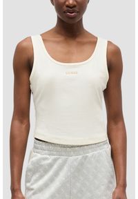 Guess - GUESS Kremowy damski tank top Circe, Rozmiar M. Okazja: na co dzień. Kolor: beżowy. Materiał: materiał, prążkowany. Styl: casual #1