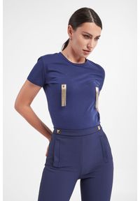 Elisabetta Franchi - T-shirt damski ELISABETTA FRANCHI. Wzór: geometria, aplikacja, gładki