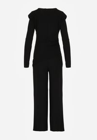 Born2be - Czarny Elegancki Komplet Szerokie Spodnie i Bluzka z Usztywnianymi Ramionami Sewesta. Kolor: czarny #2