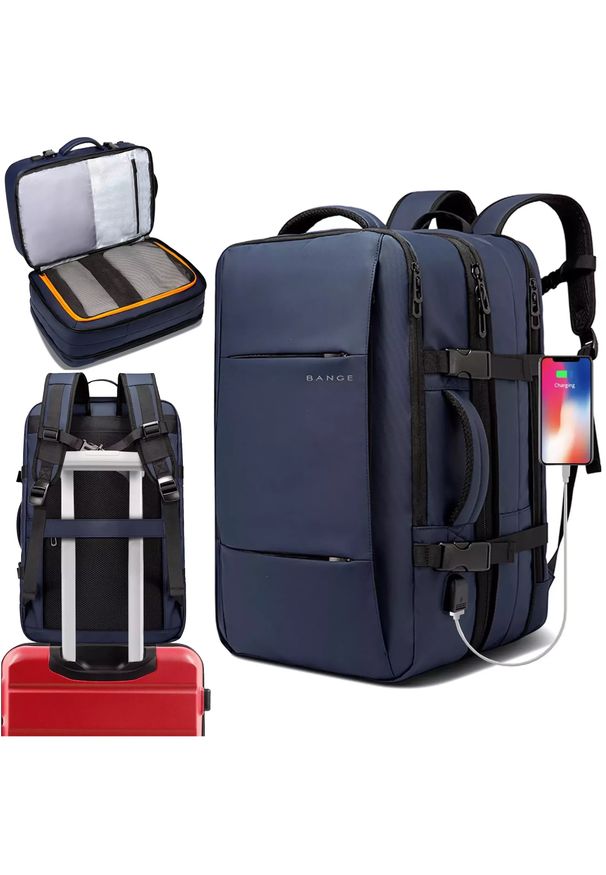 Plecak podróżny Bange BackPack biznesowy plecak rozszerzalny Torba pojemna do laptopa 17.3" z portem USB Granatowy. Kolor: niebieski. Styl: biznesowy