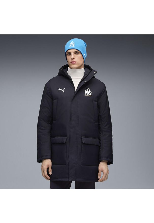 Puma - Męska zimowa kurtka treningowa Olympique Marsylia PUMA. Kolor: niebieski, wielokolorowy, biały. Sezon: zima. Sport: piłka nożna