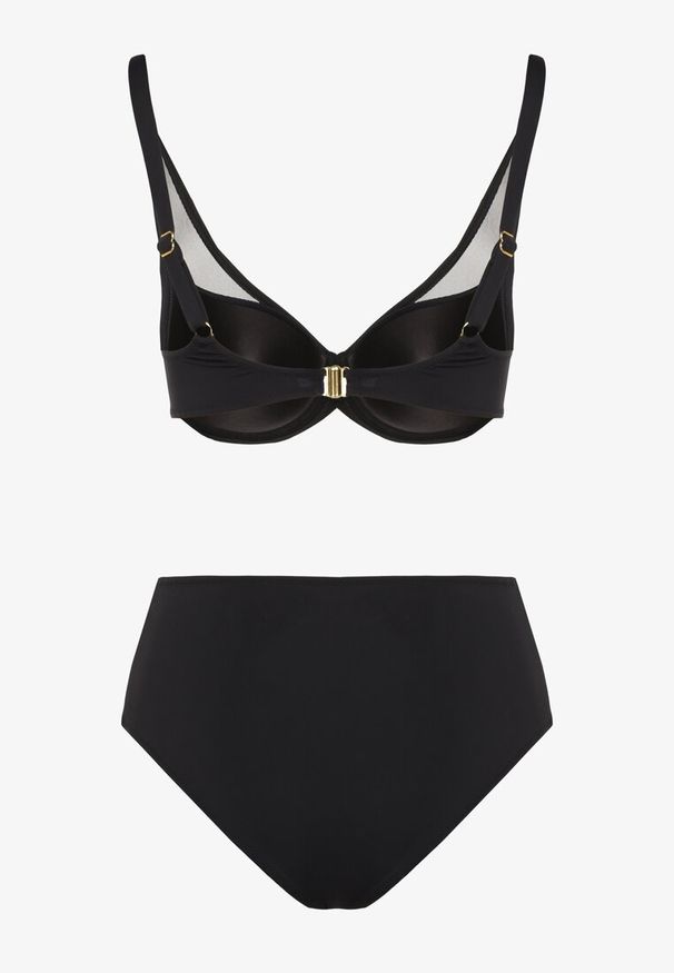 Born2be - Czarne Bikini Biustonosz i Majtki Figi Zdobione Siateczką Linaravia. Kolor: czarny. Wzór: aplikacja