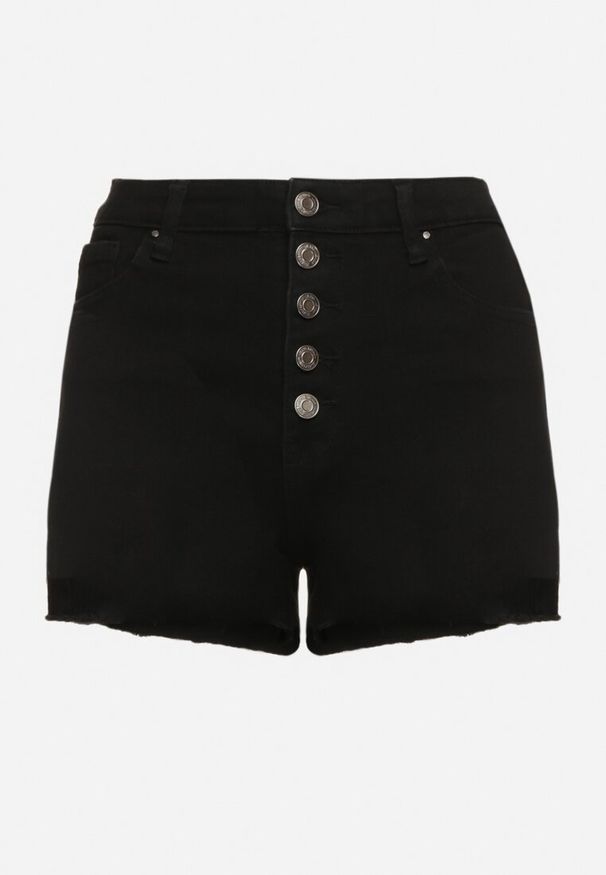 Born2be - Czarne Szorty Jeansowe z Bawełny z Wysokim Stanem Timamelia. Okazja: na spotkanie biznesowe. Stan: podwyższony. Kolor: czarny. Materiał: bawełna, jeans. Sezon: lato. Styl: biznesowy, klasyczny, elegancki, rockowy