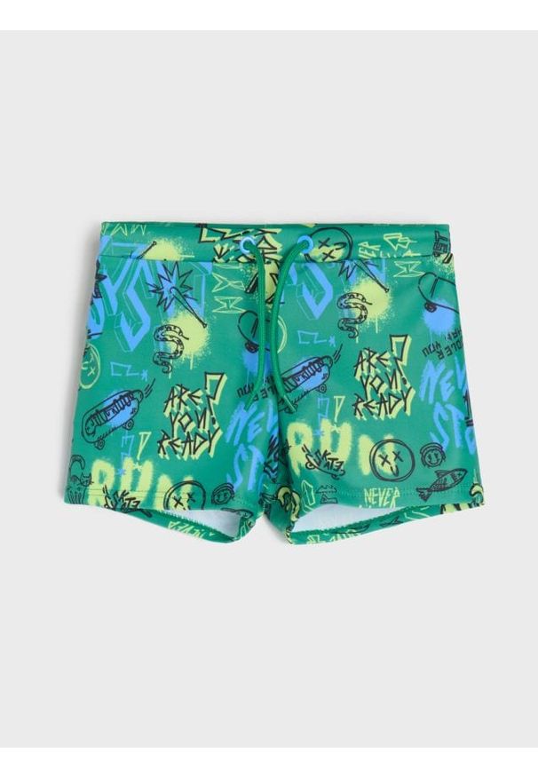 Sinsay - Wzorzyste kąpielówki - zielony. Kolor: zielony