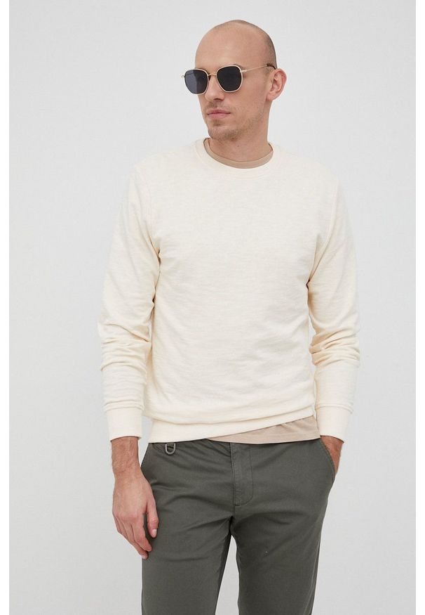 Tom Tailor Bluza bawełniana męska kolor beżowy gładka. Okazja: na co dzień. Kolor: beżowy. Materiał: bawełna. Wzór: gładki. Styl: casual