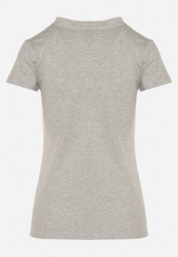 Born2be - Szary T-shirt Koszulka z Bawełny z Metalicznymi Guzikami Cariena. Okazja: na co dzień. Typ kołnierza: dekolt w kształcie V. Kolor: szary. Materiał: bawełna. Styl: casual