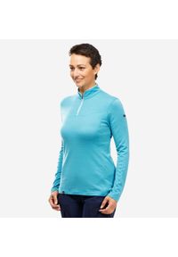 FORCLAZ - Koszulka trekkingowa damska z długim rękawem MT 500 merino. Kolor: niebieski. Materiał: poliamid, wełna, materiał. Długość rękawa: długi rękaw. Długość: długie