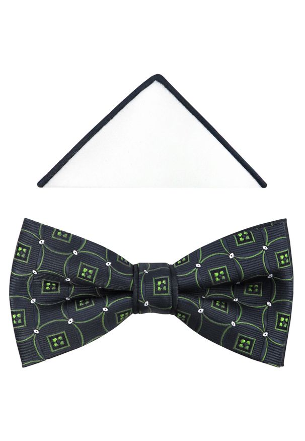 Modini - Grafitowa mucha męska z zielonym wzorem A260. Kolor: szary, zielony, wielokolorowy. Materiał: poliester, tkanina. Styl: elegancki