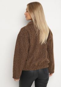 Born2be - Brązowa Kurtka Koszulowa z Gumką w Pasie Stylizowana na Wełnianą Unelises. Okazja: na co dzień. Kolor: brązowy. Materiał: wełna. Styl: casual, klasyczny #5