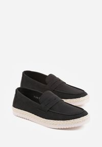 Born2be - Czarne Półbuty Typu Mokasyny Ozdobione Plecionką Thalalin. Okazja: na co dzień. Kolor: czarny. Materiał: jeans. Wzór: aplikacja. Styl: klasyczny, casual, elegancki #3