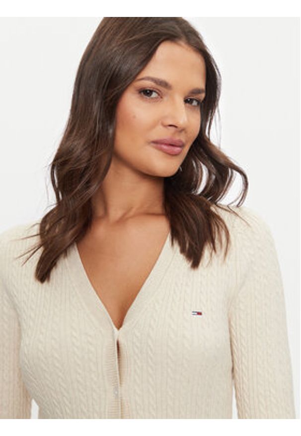 Tommy Jeans Kardigan Essential DW0DW18682 Brązowy Slim Fit. Kolor: brązowy. Materiał: syntetyk