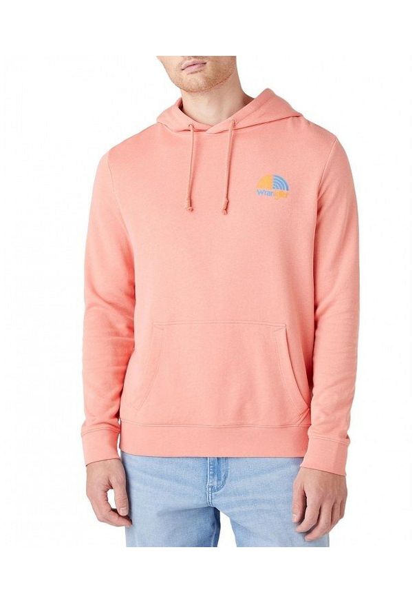 Wrangler - WRANGLER RAINBOW HOODIE MĘSKA BLUZA Z KAPTUREM LOGO SPICED CORAL W6H8HAX6Y 112146206. Typ kołnierza: kaptur