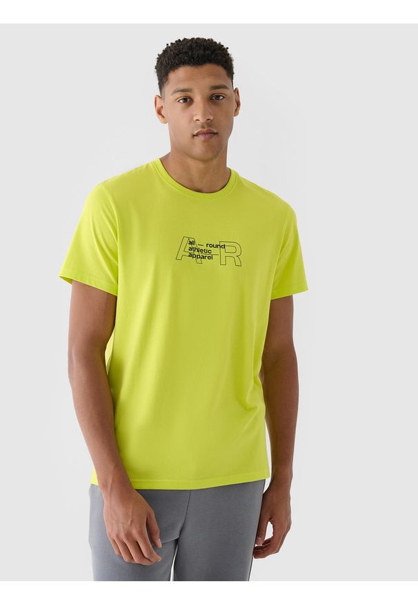4f - 4F T-shirt regular z nadrukiem męski - zielony M. Okazja: na co dzień. Kolor: zielony. Materiał: bawełna, jersey, dzianina. Długość rękawa: krótki rękaw. Długość: krótkie. Wzór: nadruk. Styl: sportowy, klasyczny, casual