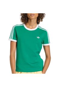 Adidas - Koszulka damska adidas Originals 3-Stripes Slim KD3681- zielona. Kolor: zielony. Materiał: elastan, bawełna, skóra, materiał. Wzór: aplikacja, paski #1